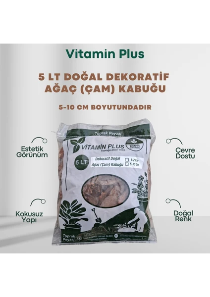 Vitamin Plus Doğal Ağaç Kabuğu 5 Lt Dekoratif Çam Kabuğu 5-10 cm