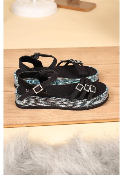 Bilek Bağlı Tabanı Taşlı Sandalet Siyah modelleri