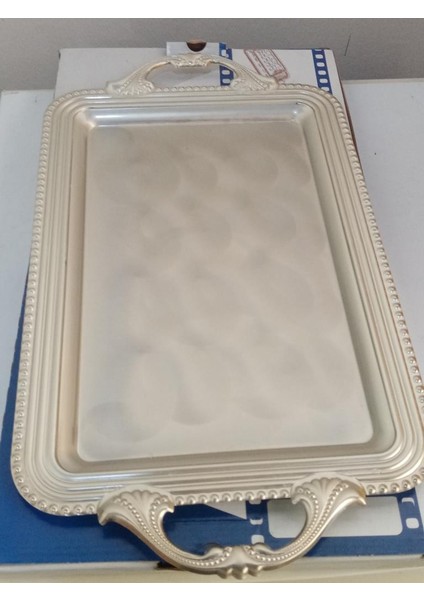 49X27 cm Diktörgen Çay Tatlı ve Sunum Tepsisi Gümüş Tepsi modelleri