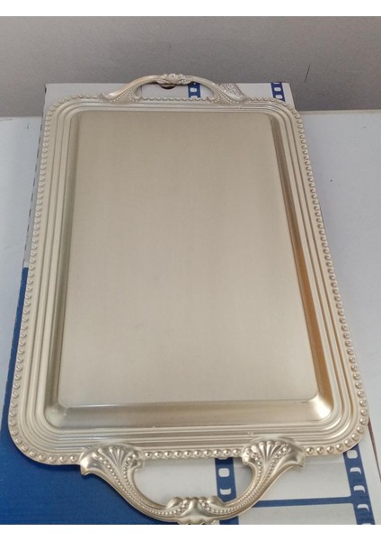 49X27 cm Diktörgen Çay Tatlı ve Sunum Tepsisi Gümüş Tepsi fırsatları