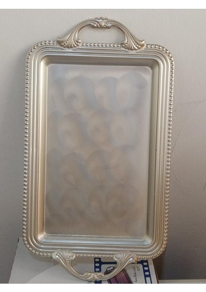49X27 cm Diktörgen Çay Tatlı ve Sunum Tepsisi Gümüş Tepsi indirimleri