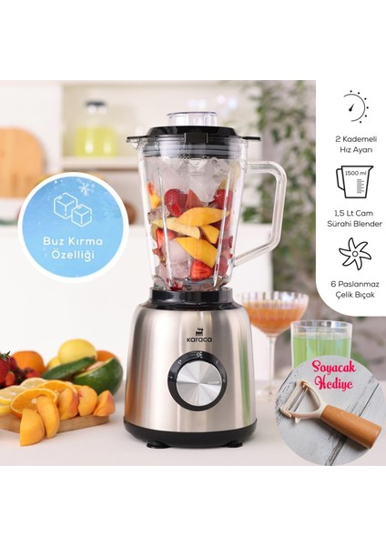 Smothiler, Milkshakeler, Sebze Suları Buz Kırıcı 1.5lt Cam Hazne 6 Paslanmaz Çelik Bıçak 1000W Inox Paslanmaz Gövde