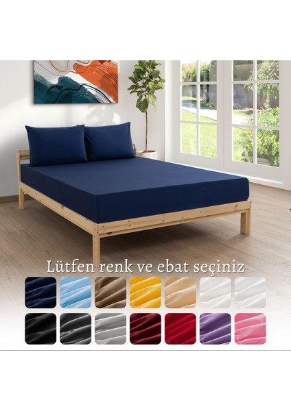 Ranforce Akfil Lacivert Lastikli Çarşaf 1 Adet Yastık Kılıflı Tek Kişilik Fitted Çarşaf Seti 100x200