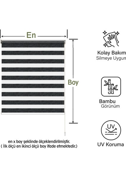 Soft Bamboo Siyah Gri Kırçıllı Zebra Perde ( Etek Düz )