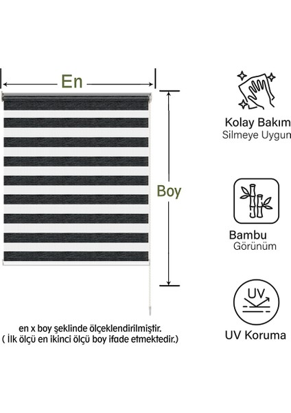 Soft Bamboo Siyah Gri Kırçıllı Zebra Perde ( Etek Düz ) modelleri