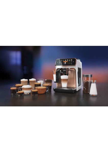 Lattego Tam Otomatik Premium 12 Farklı Kahve Krom-Beyaz Kahve ve Espresso Makinesi +Luciole Lambader