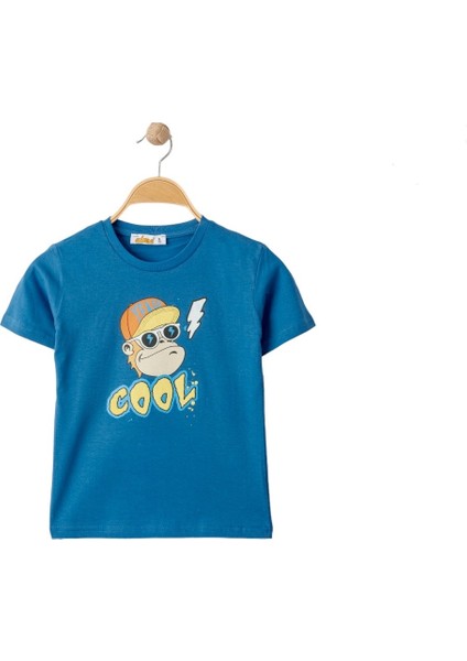 Erkek Çocuk Mavi Cool Maymun Baskılı Tshirt