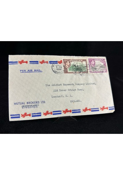 Ingiliz Sömürge Uçak Postası Air Mail 1952 Yılında Jamaika'dan Ingiltere'ye Postalanmış