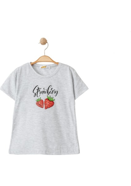 Kız Çocuk Strawberry Baskılı Gri Tshirt