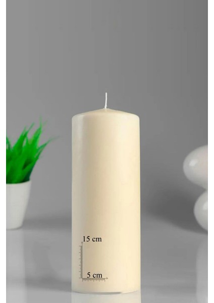 Candle Vase Silindir Mum Krem Genişlik 5 cm Yükseklik - 15 cm Sandal Ağacı Boyama Değildir