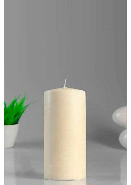 Candle Vase Silindir Mum Krem Genişlik 5 cm Yükseklik - 12.5 cm Sandal Ağacı Boyama Değildir