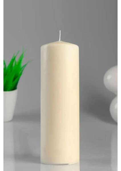 Candle Vase Silindir Mum Krem Genişlik 5 cm Yükseklik - 20 cm Sandal Ağacı Boyama Değildir