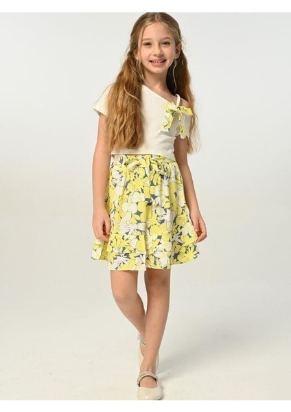 Kız Çocuk Çiçek Desenli Tek Omuz Etekli Takım fiyatları