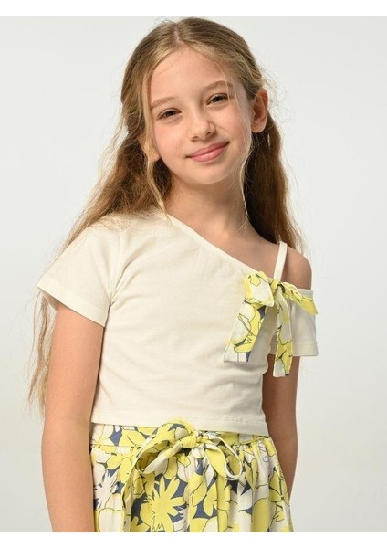 Kız Çocuk Çiçek Desenli Tek Omuz Etekli Takım indirimleri