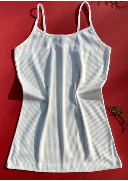 Pamuklu ve Likralı Fitilli 1 Adet Ekru Renk Ip Askılı Gömlek Altı Kadın T-Shirt