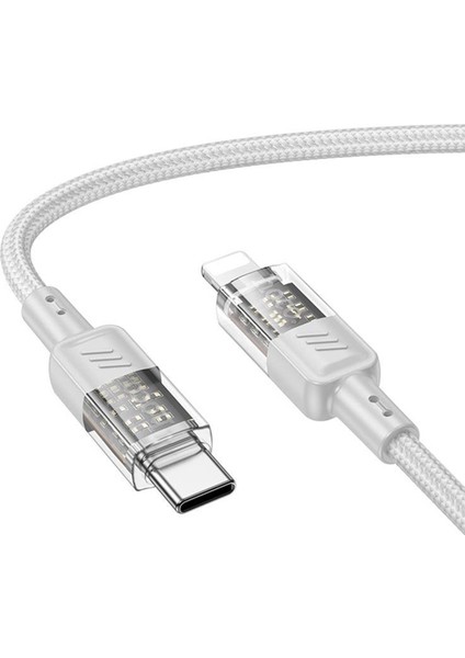 U129 Transparan Type-C To Lightning Data ve Şarj Kablosu 1m