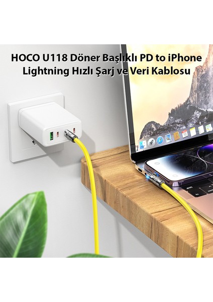 U118 Döner Başlıklı Pd To iPhone Lightning Hızlı Şarj ve Veri Kablosu fiyatları