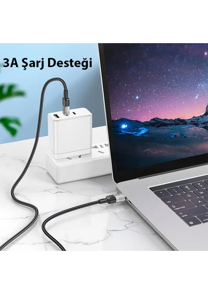U129 Transparan Type-C To Type-C Data ve Şarj Kablosu 1m