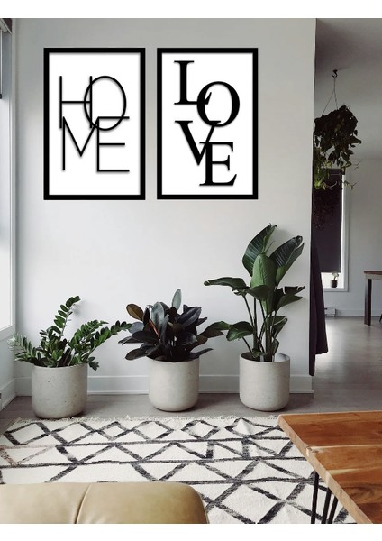 Step&maker Çift Katmanlı (3d) 'home & Love Ikili Set' - Ahşap Çerçeveli Mdf Tablo