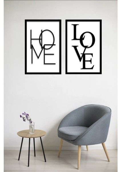 Step&maker Çift Katmanlı (3d) 'home & Love Ikili Set' - Ahşap Çerçeveli Mdf Tablo