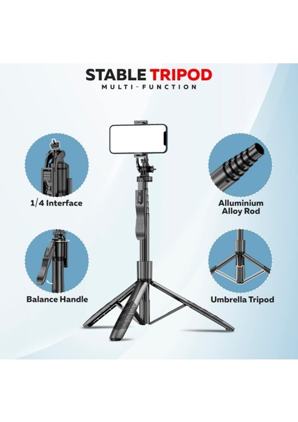 Tripod L16 Bluetooth Çok Fonksiyonlu Kablosuz Kumandalı Tüm Akıllı Telefonlara Uyumlu Büyük Boy