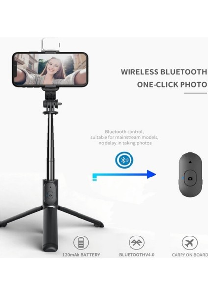 Tripod Q02S Bluetooth Çok Fonksiyonlu Kablosuz Kumandalı Tüm Akıllı Telefonlara Uyumlu Selfie Çubuk