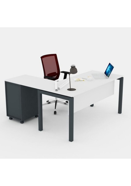 Galaxy 120 cm Yüksek Kesonlu Beyaz Çalışma Ofis Masa (Beyaz/antrasit)