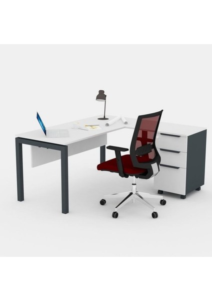 Galaxy 120 cm Yüksek Kesonlu Beyaz Çalışma Ofis Masa (Beyaz/antrasit)