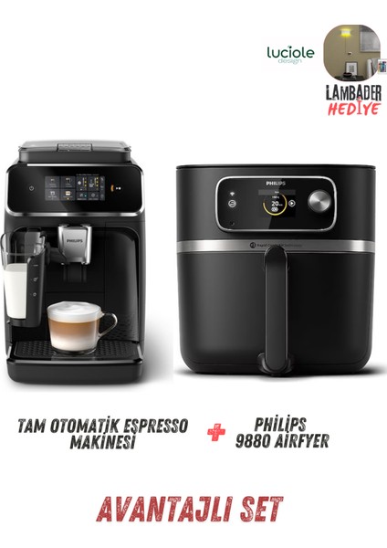 Avantajlı Set 8.3 Lt Airfryer HD9880/90, Philips 2300 Seri Tam Otomatik Espresso Makinesi+Luciole Lambader