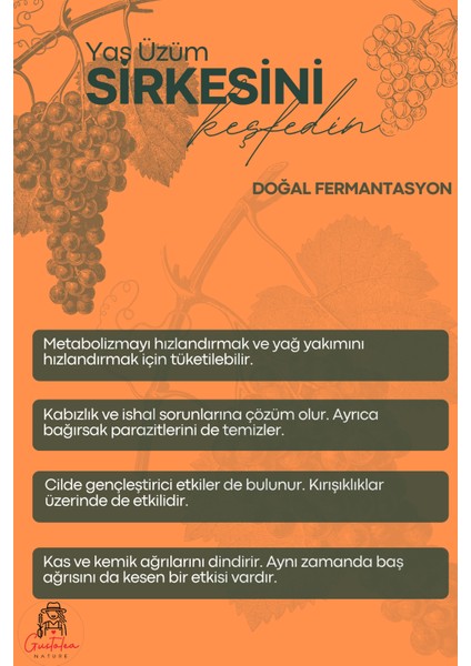 Yaş Üzüm Sirkesi Doğal Fermantasyon (Filtre Edilmemiş) (500 Ml)