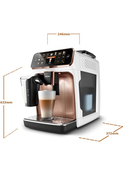 Lattego Tam Otomatik Premium 12 Farklı Kahve Krom-Beyaz Kahve ve Espresso Makinesi +Luciole Lambader