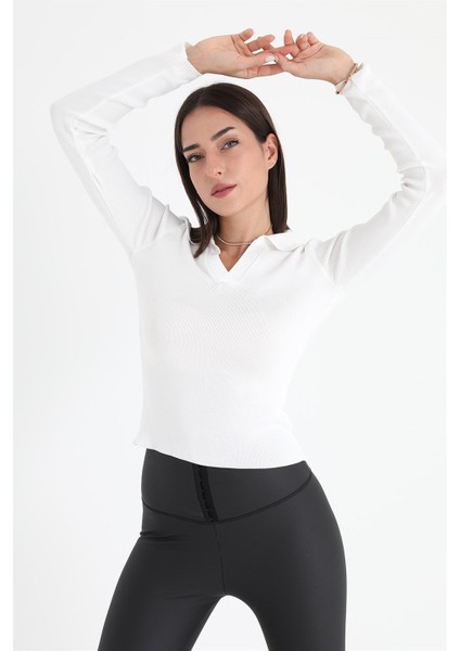 Uzun Kol Polo Yaka Triko Ekru modelleri