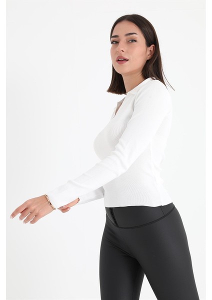 Uzun Kol Polo Yaka Triko Ekru indirimleri