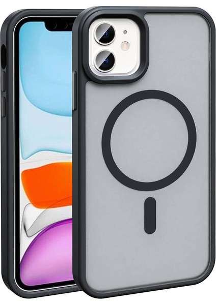 iPhone Uyumlu 12 Kılıf Magsafe Şarj Özellikli Mat Arka Yüzey Htstore Sio Kapak-Siyah