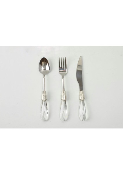 Damla 18 Parça Tatlı Kaşık, Çatal, Bıçak Seti Gümüş