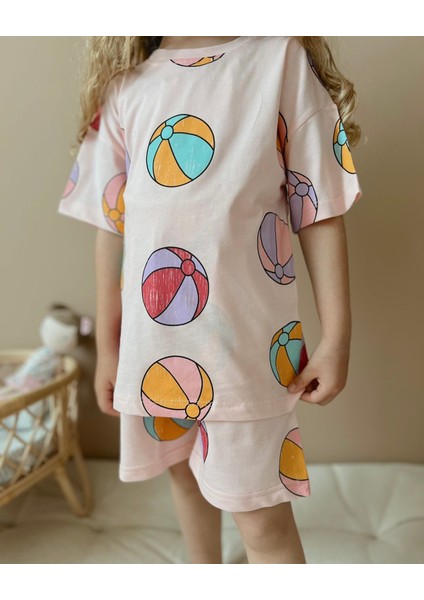 Renkli Top Desenli Şort T-Shirt Kız Çocuk Takım fiyatları