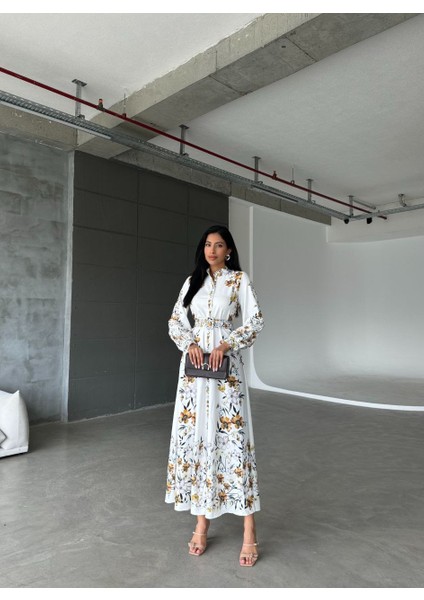 Ithal Babel Kumaş Elbise (Kemer Dahildir) - Bej