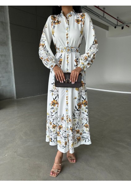 Ithal Babel Kumaş Elbise (Kemer Dahildir) - Bej fiyatları