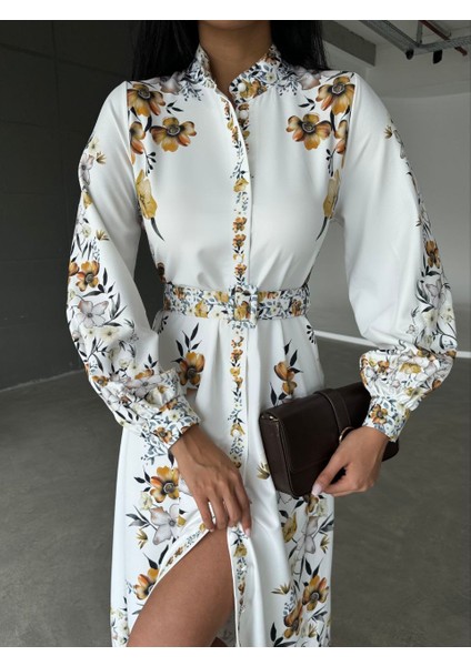 Ithal Babel Kumaş Elbise (Kemer Dahildir) - Bej fırsatları