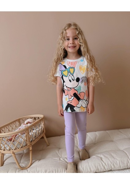 Sacro Kids Minnie Mouse Baskılı Taytlı T-Shirt Kız Çocuk Takım