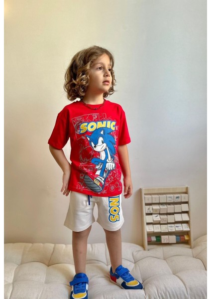 Sacro Kids Sonic Karakter Baskılı Şort T-Shirt Erkek Çocuk Takım