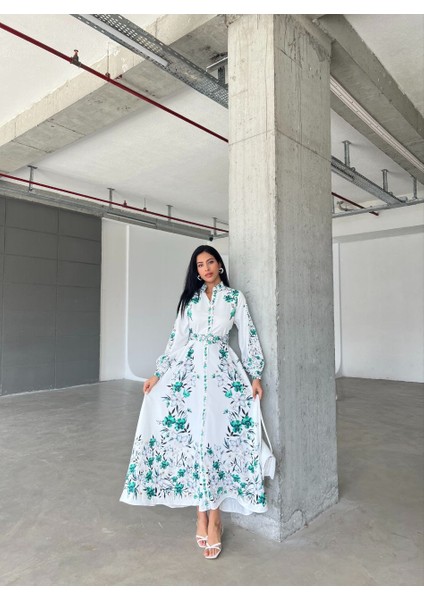 Ithal Babel Kumaş Elbise (Kemer Dahildir) - Yeşil