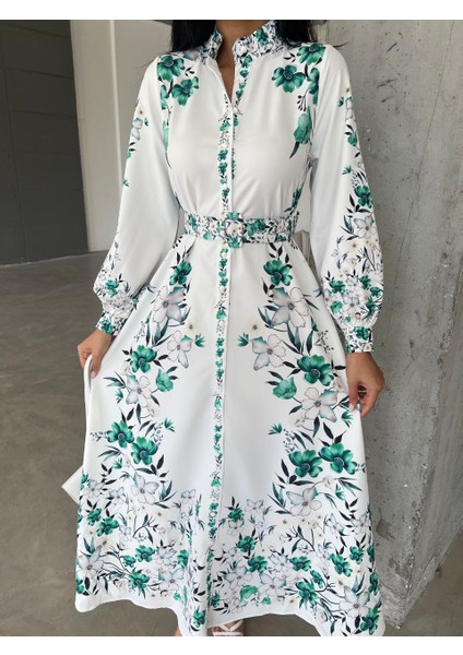 Ithal Babel Kumaş Elbise (Kemer Dahildir) - Yeşil fırsatları