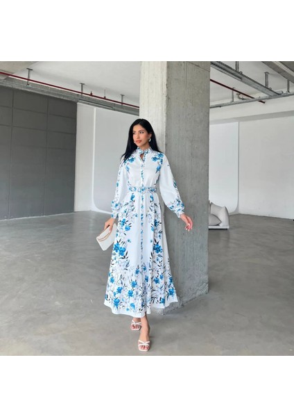 Ithal Babel Kumaş Elbise (Kemer Dahildir) - Mavi