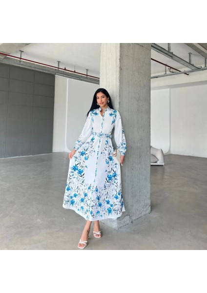 Ithal Babel Kumaş Elbise (Kemer Dahildir) - Mavi fiyatları