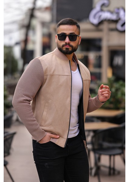 Erkkl Erkek Kolej Yaka Kol Detaylı Süet Ceket