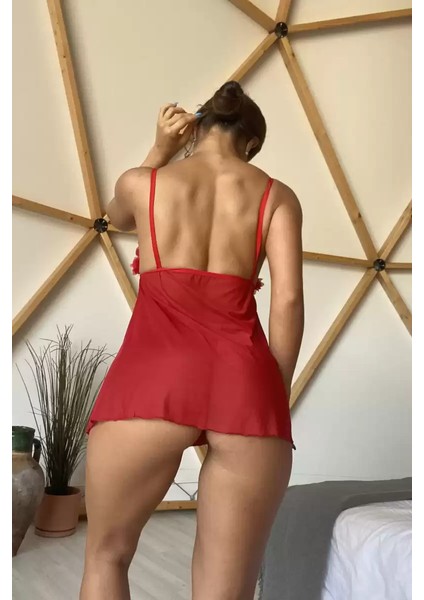Göğüs Işlemeli Mini Tül Gecelik