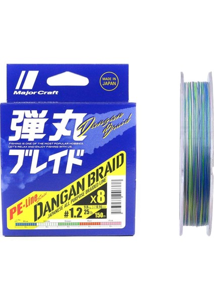 Dangan Braid 8x Ip Misina Pe 1.2 0.16MM 25LB/9.8KG 150MT Multi