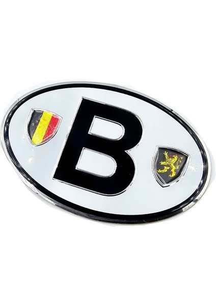 Etiketçilere Özel Armalar Oval B (Belgium) Belçika Bayraklı Beyaz Zemin Alüminyum Sticker fiyatları