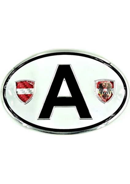 Etiketçilere Özel Armalar Oval A (Austrıa) Avusturya Bayraklı Beyaz Renk Alüminyum Sticker